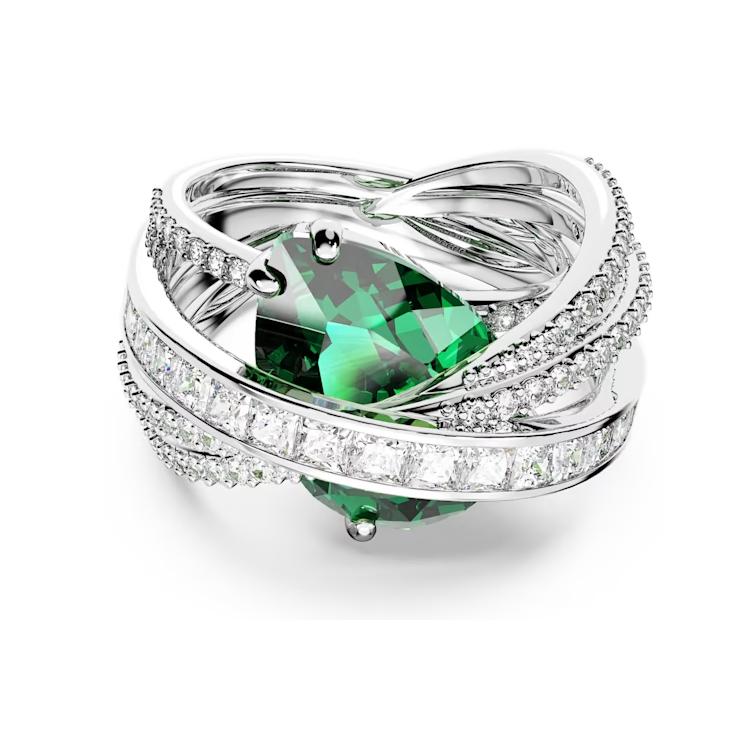 Swarovski Hyperbola Double Curve Design Rhodium Plated Ring Women ring Green 5666957 Shopping Bag