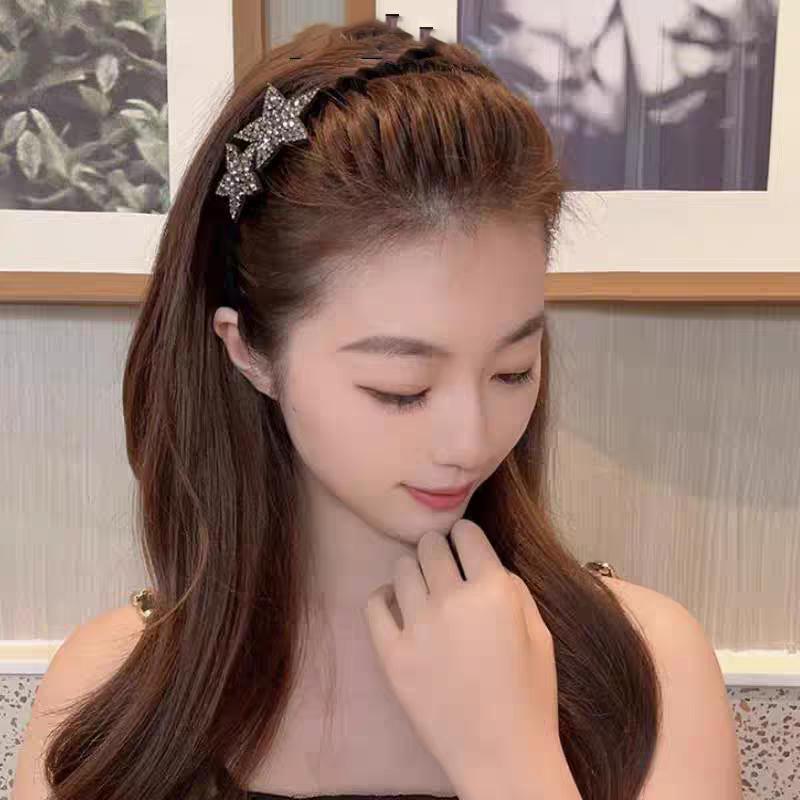 Flocking Sawtooth Headband Elegant Temperament Rhinestone Five-pointed Star Hair Band Girl Face Washing Headband