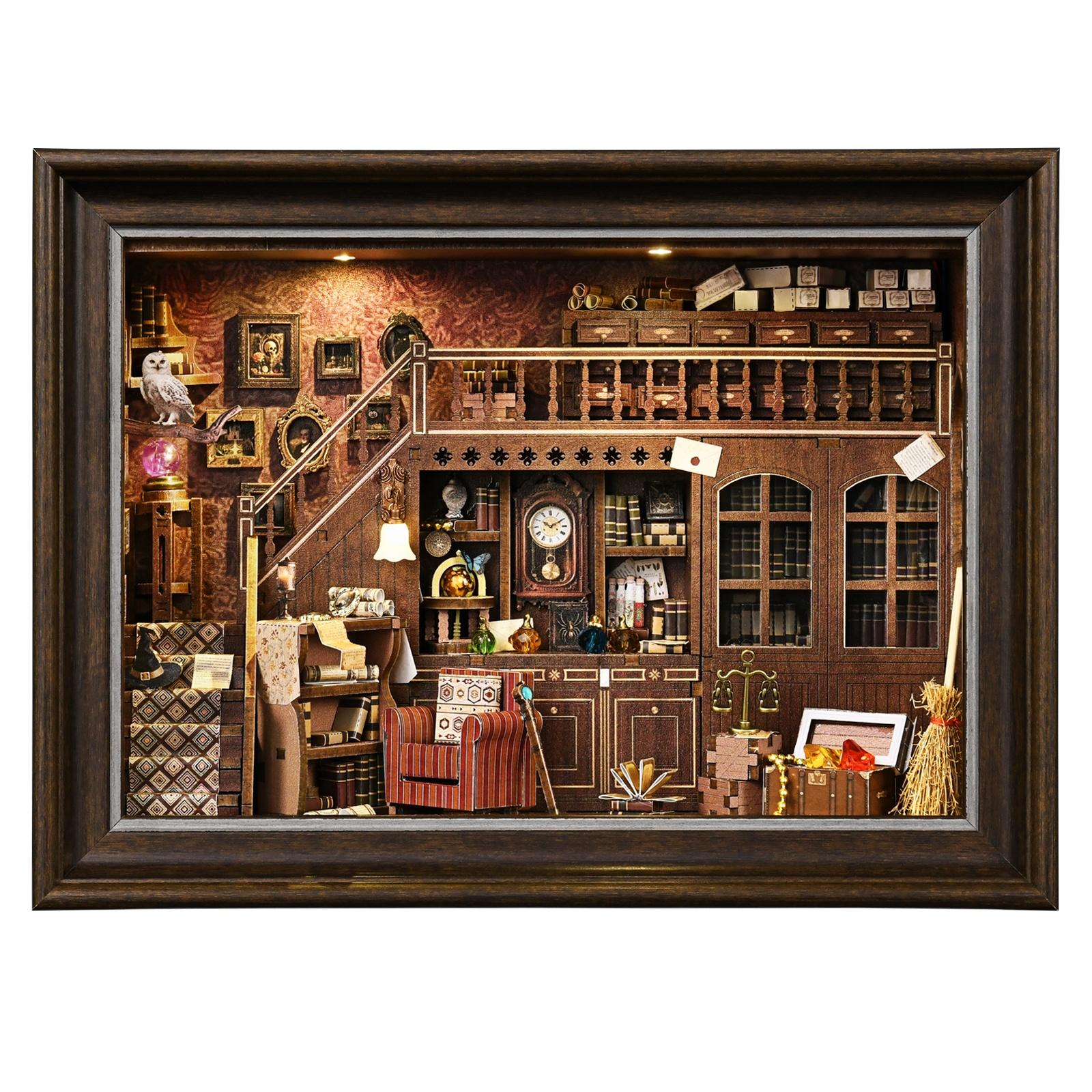 

Book Nook Kit Secret Attic DIY 3D Wooden Puzzle Bookshelf Insert Dollhouse Model Bookend Building Home Decoration Photo Frame