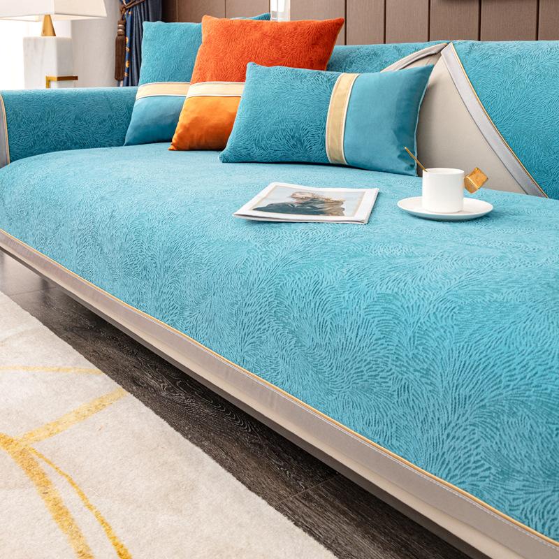 Nordic Light Luxury Sofa Cushion Four Seasons Universal Cover Cloth Cover Cover Solid Wood Leather Non-Slip Seat Cushions All-Inclusive Chenille