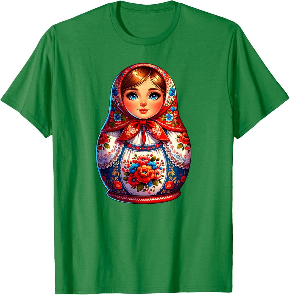 Matryoshka Doll Russian Folk Art Print Short Sleeve Graphic Tee Men Casual Breathable T-Shirt