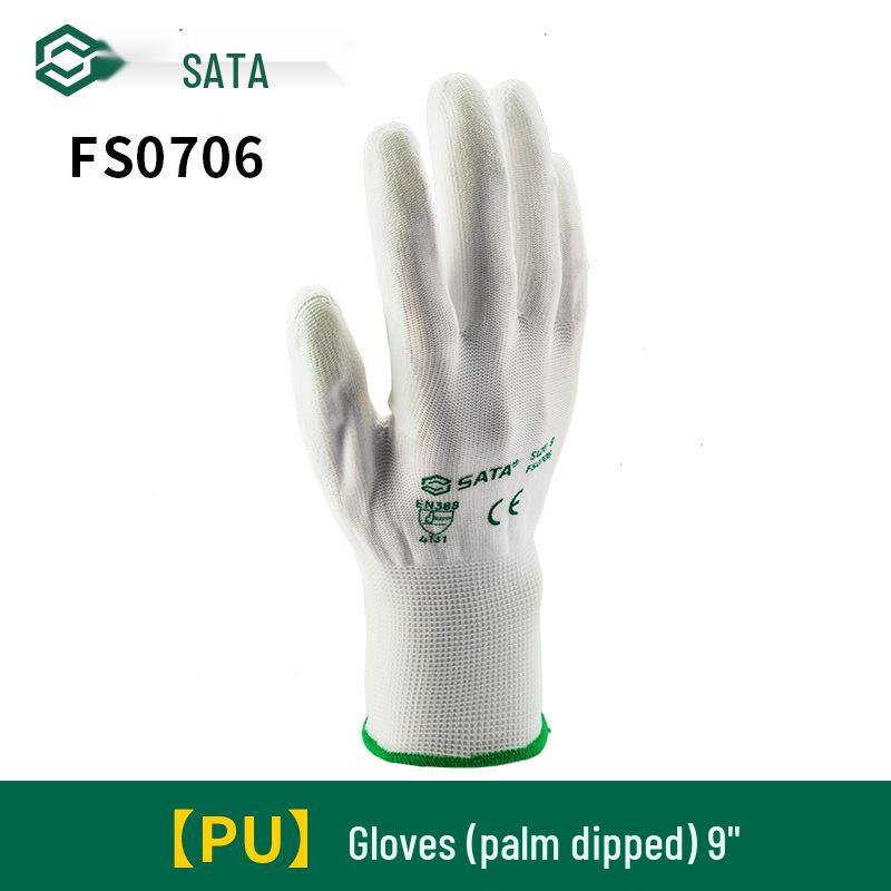 Sata Anti-Slip Work Gloves - Nylon PU Coated, Fingertip & Palm Dipped, Wear-Resistant for Workshop Use