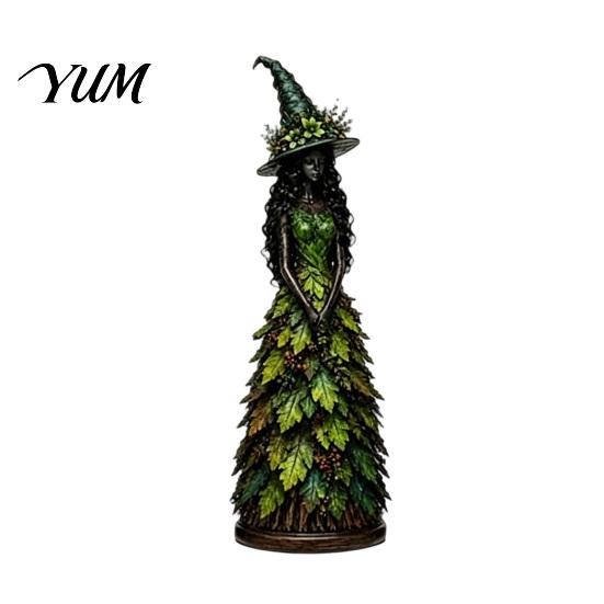 Seasonal Farmhouse Tabletop Accents Autumn Witch Figurine, Halloween Desktop Decoration, Resin Statue with Figurine for Holiday Gift Leaf Gown Mantel