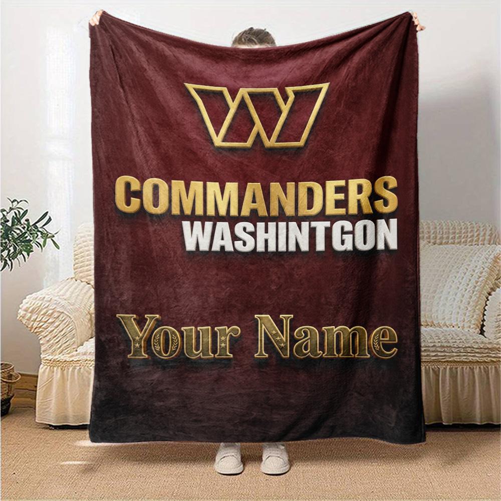 Name Custom Washington Commander Print Flannel Blanket High Quality Warm Comfortable Cover for All Seasons Perfect for Gifts Home Decor