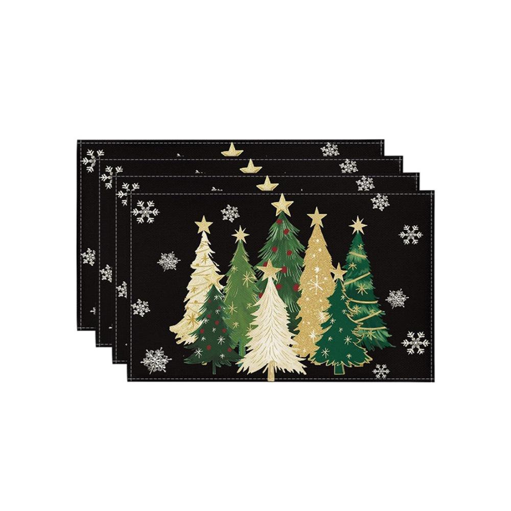4PCS Linen-like Christmas Tree Placemats Anti-slip Tableware Insulated Mats New Year