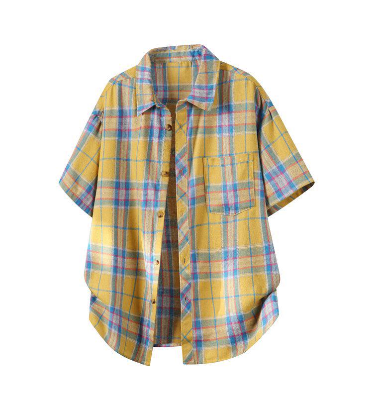 Корейская ретро клетчатая рубашка большого размера с лацканами, короткий рукав 2XL