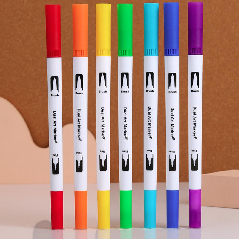 12 Colors Drawing Watercolor Art Markers Pen, Double Tip Brush Fineliner Colouring Painting Pens Set, Art Stationery Supplies