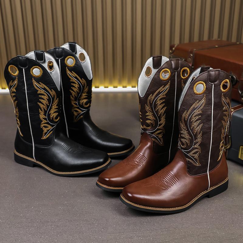 Fashion New Men Business Chelsea Boots Black Brown Men Casual Embroidered High Boots European American Style Knight Boots Sizes 38-48