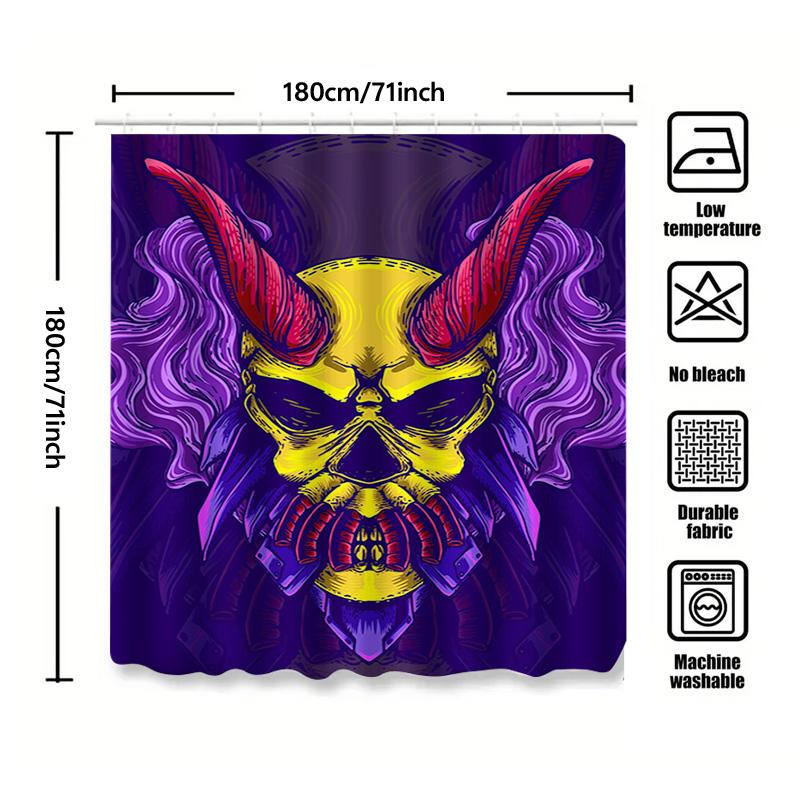 Tuniu Skull Demon Shower Curtain Cool Japanese Yokai Art Scary Bathroom Decor Gift