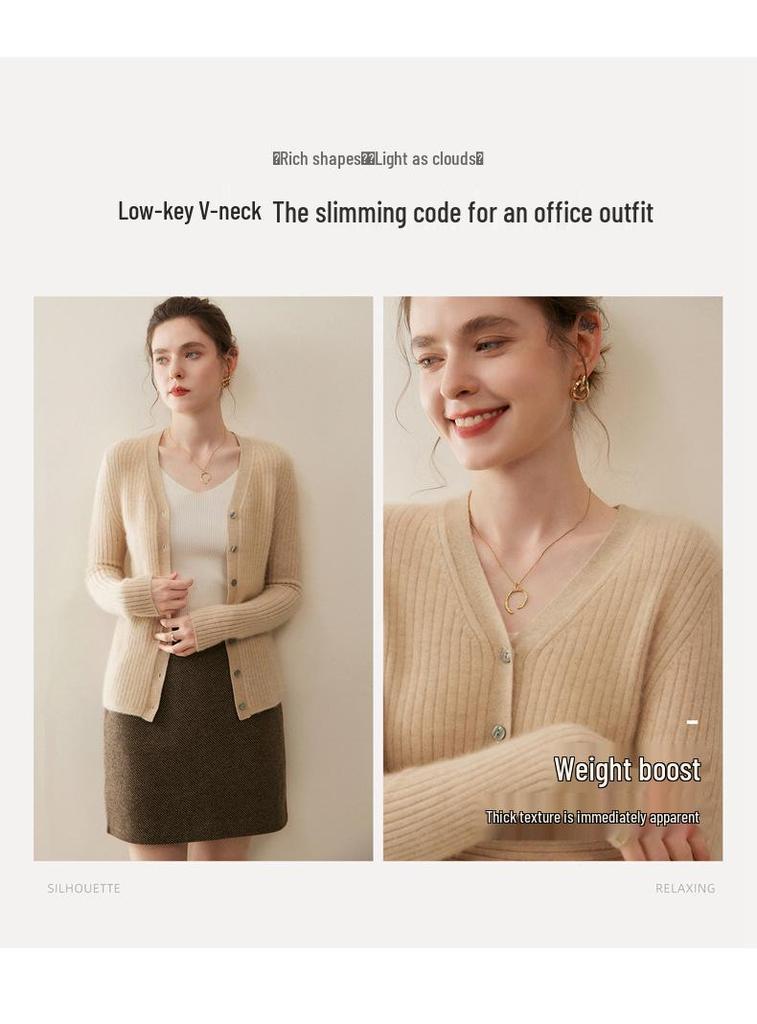 Women's 100% Pure Cashmere V-Neck Cardigan Sweater - Short Knitwear for Autumn/Winter