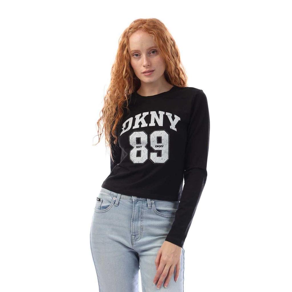 DKNY Womens/Ladies 1989 Logo Cropped Fitted Long-Sleeved T-Shirt