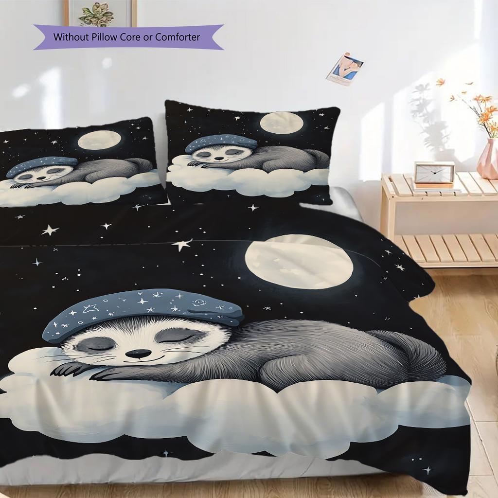 Squirrel Pattern Bedding Quilt Set Quilt Cover Pillowcase Home Decoration Birthday Gift (1 * Duvet Cover + 2 * Pillowcase, Without Core)