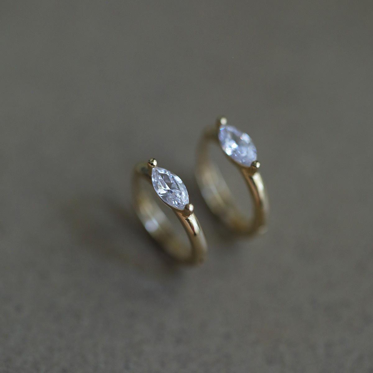 14K Gold Plated S925 Sterling Silver Marquise Zirconia Hoop Earrings - Simple & Elegant Platinum Pair