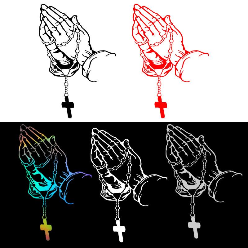 Custom Cross and Rosary Gesture Waterproof Car Decal for Rear Window Decoration