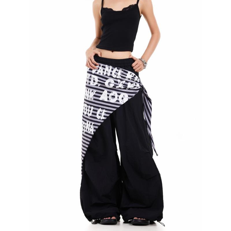 

Spring and summer retro design tooling paratrooper pants men and women loose pleated scimitar long pants S чёрный