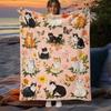 1Pc  Minimalist Line Art Cat Print Flannel Blanket Soft Cozy Warm Throw Blanket For Bedroom Living Room Couch