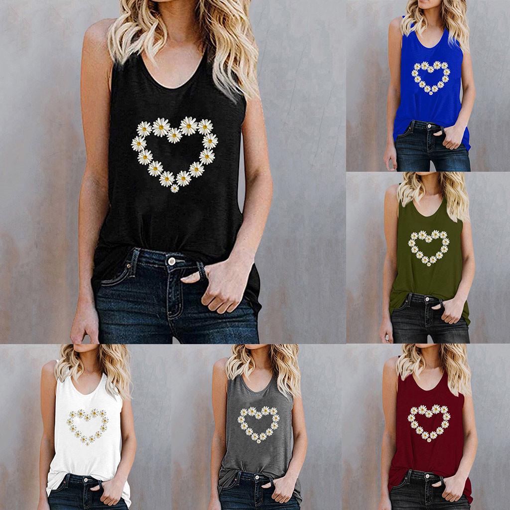 

Women Sunflower Printing Sleeveless Vest Tank Shirt Tunic Blouse Tops
