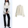 Summer New Women Clothes French Style Design Stand Collar Long Sleeve Frill Neckline Lace-up Top 1264464