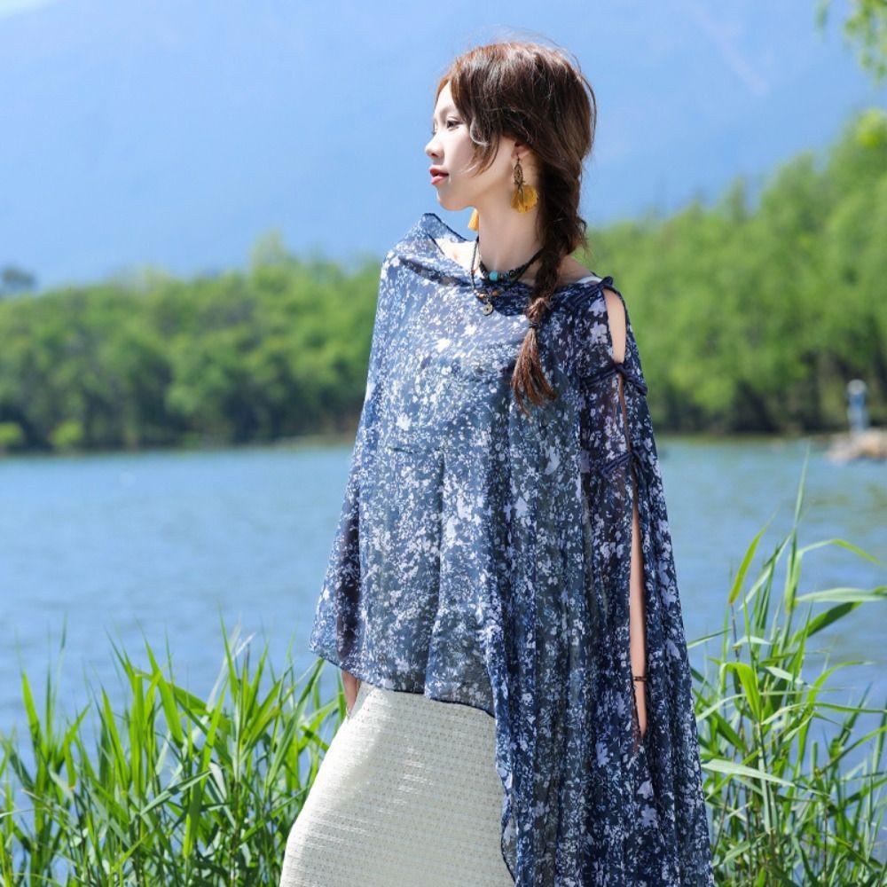 Sun Protection Ethnic Style Shawl Wraps Beach Scarf Vintage Sunscreen Shawl  Outdoor