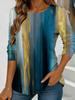 Women's abstract watercolor print long-sleeved loose round neck top, casual everyday street style with elegant design.