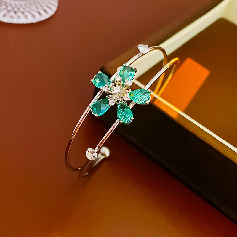 

Charm Female Green Pink Zircon Stone Flower Bracelet Cute Gold Color Adjustable Summer Wedding Jewelry For Women