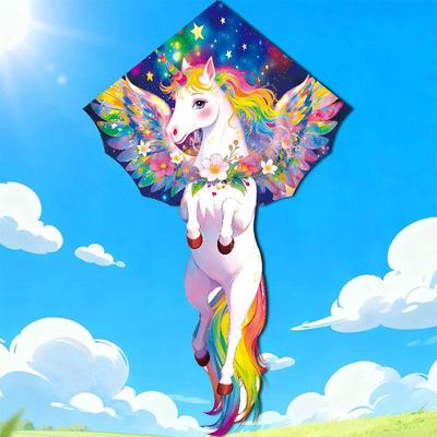 Regenbogen Einhorn Pegasus Drachen: Bunter Zeichentrick-Drachen für Kinder