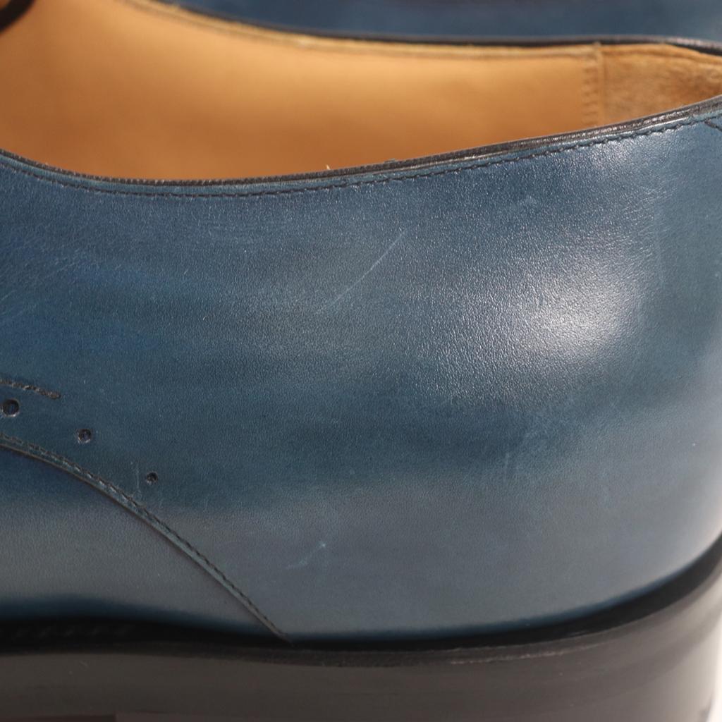 Doskonałe skórzane buty LOUIS VUITTON Wingtip medallion patyna niebieska skóra męskie 8.5 Używane