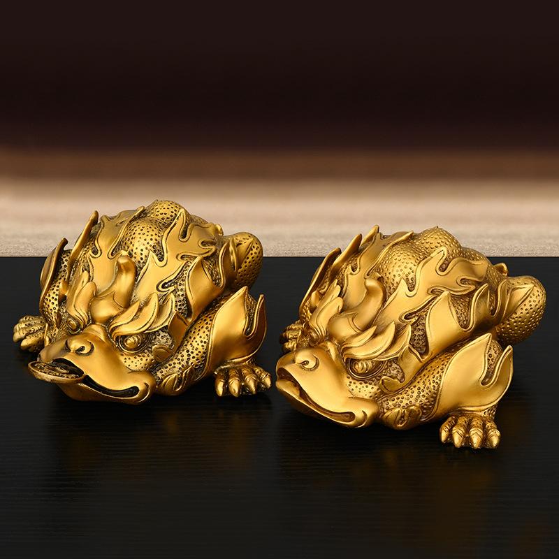 Pure Copper Ornament Flame Golden Home Living Room Office Desktop Decoration King Money-Biting Toad Three-