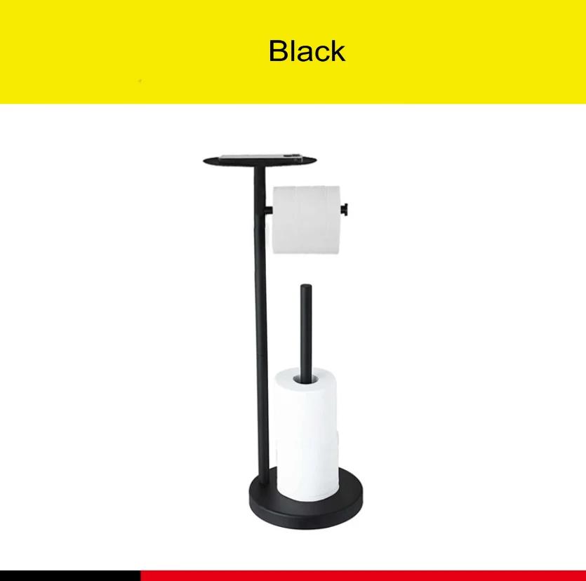 Stainless steel Floor-to-ceiling roll paper holder toilet perforation-free vertical paper towel holder mobile phone storage rack