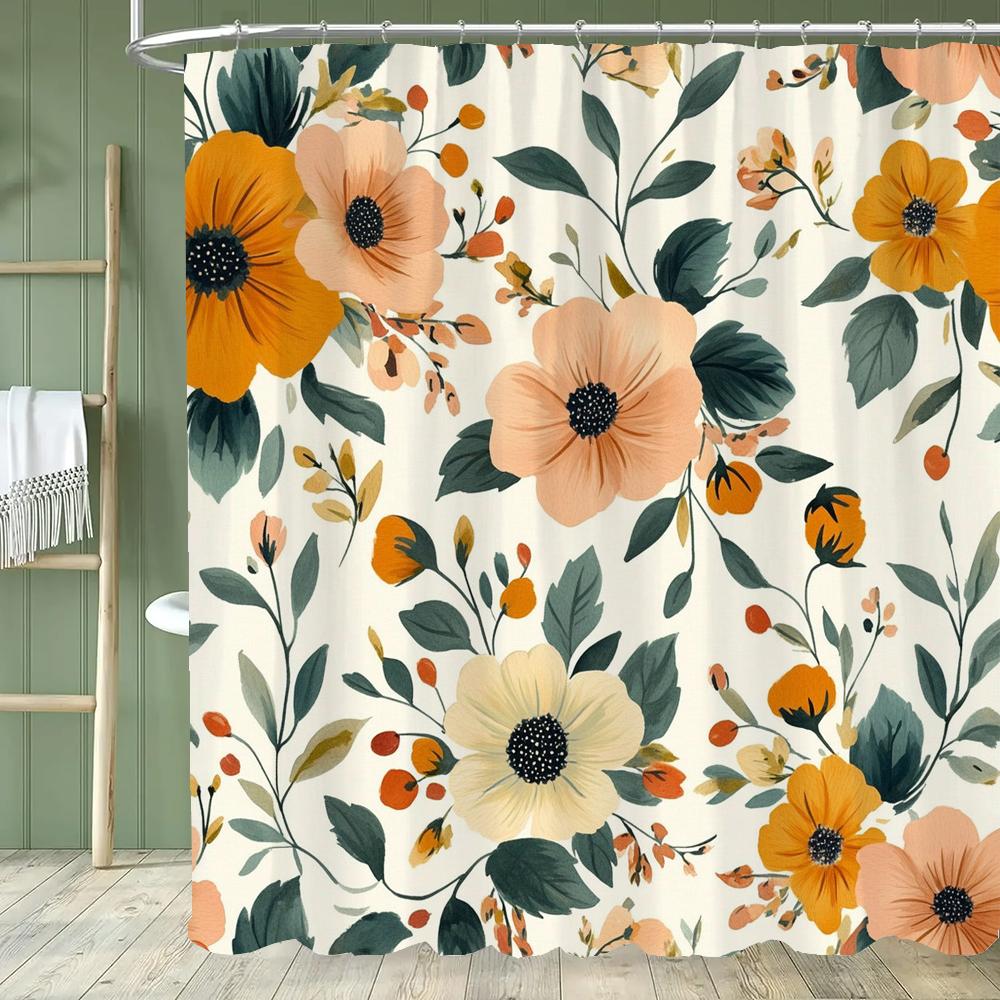 1 szt. Wodoodporna zasłona prysznicowa w stylu vintage z nadrukiem kwiatowym z 12 plastikowymi haczykami, przegroda łazienkowa, dekoracja łazienki, zasłona okienna