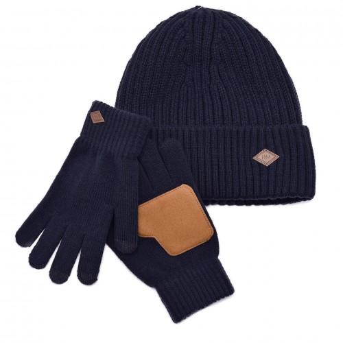 Harvey Makin Layers Hat and Gloves Gift Set - Navy Blue