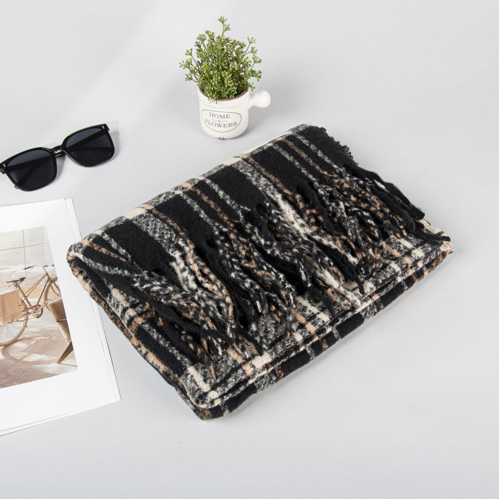 

Новый шарф в клетку в стиле ретро с бахромой, многоцветный вязаный шарф для женской зимы, теплый и универсальный, парный шарф для мужчин 58*210CM