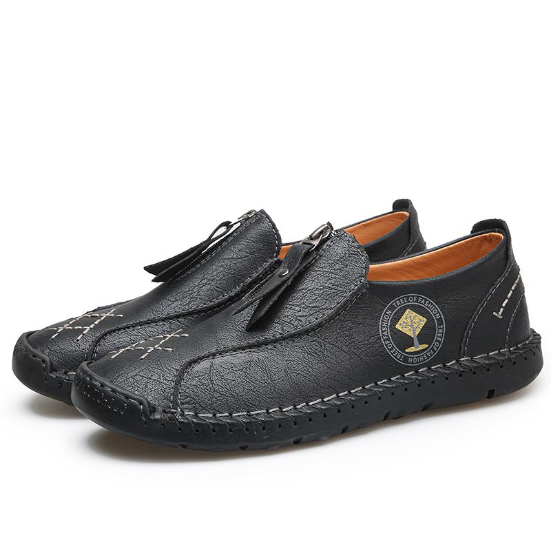 Summer Men's Casual Luxury Leather Shoes Breathable Men Handmade Flat Bottomed Moccasins Shoes Outdoor Driving Shoes Large Sizes