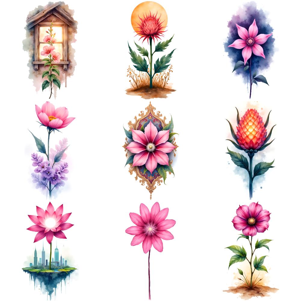9pcs Temporary Tattoo Watercolor Flowers Waterproof Long-lasting Body Stickers Flower Art Temporary Tattoo Stickers For Arms