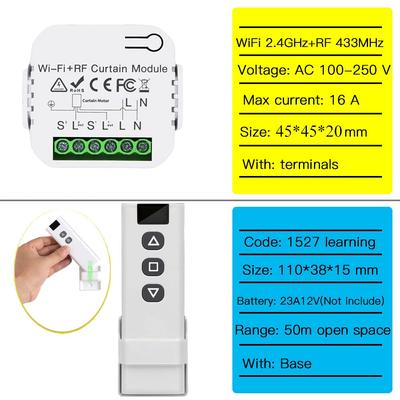 WiFi Smart Curtain Switch Module for Roller Blinds Shutter Motor Smart Life APP Alexa Google Home Voice Control RF 433MHz Remote