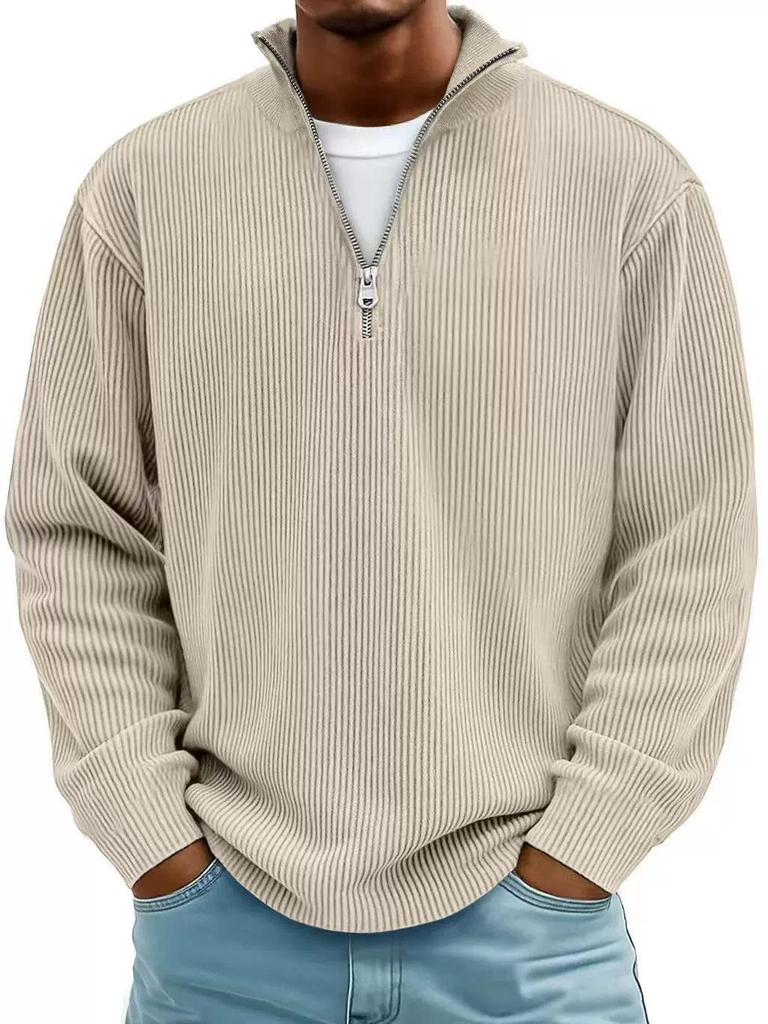 2026 Autumn Men's Casual Corduroy Polo Shirt with Stand-up Collar and Zipper