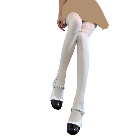 1 pár Dámské punčochy Krajka Patchwork Mašle Dekor Vysoká elasticita nad kolena Úzká pevná