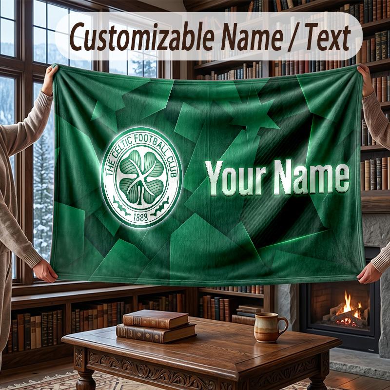 Custom Name Flannel Throw Blanket Celtic FC Pattern Warm Home Decoration