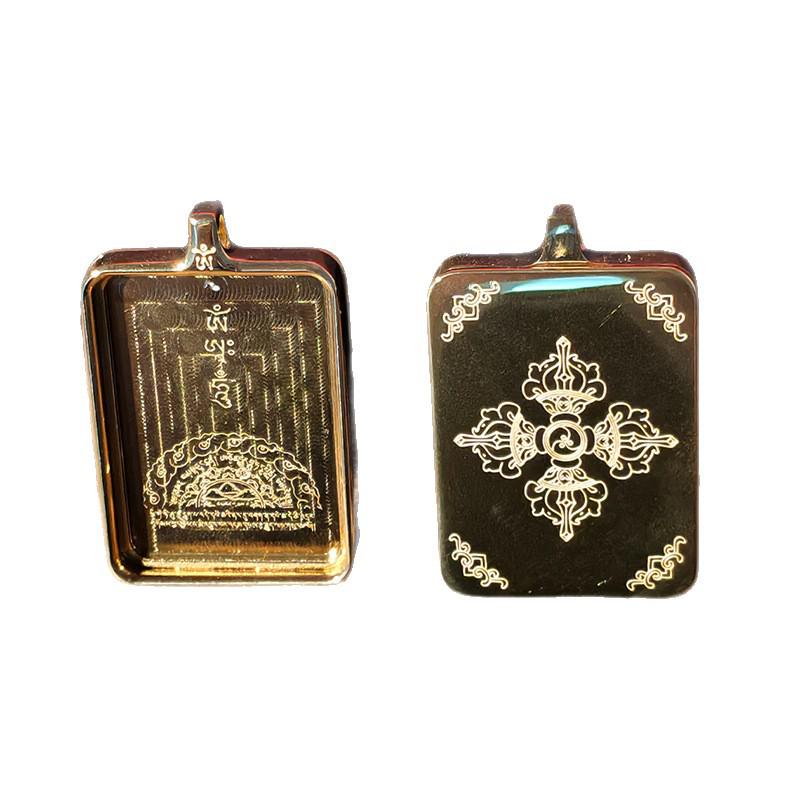 Ciondolo in Acciaio Titanio Thangka Tibetano: Scatola per Gu, Monofacciale/Bifacciale, Oro/Argento, Guscio Amuleto del Buddha Benming
