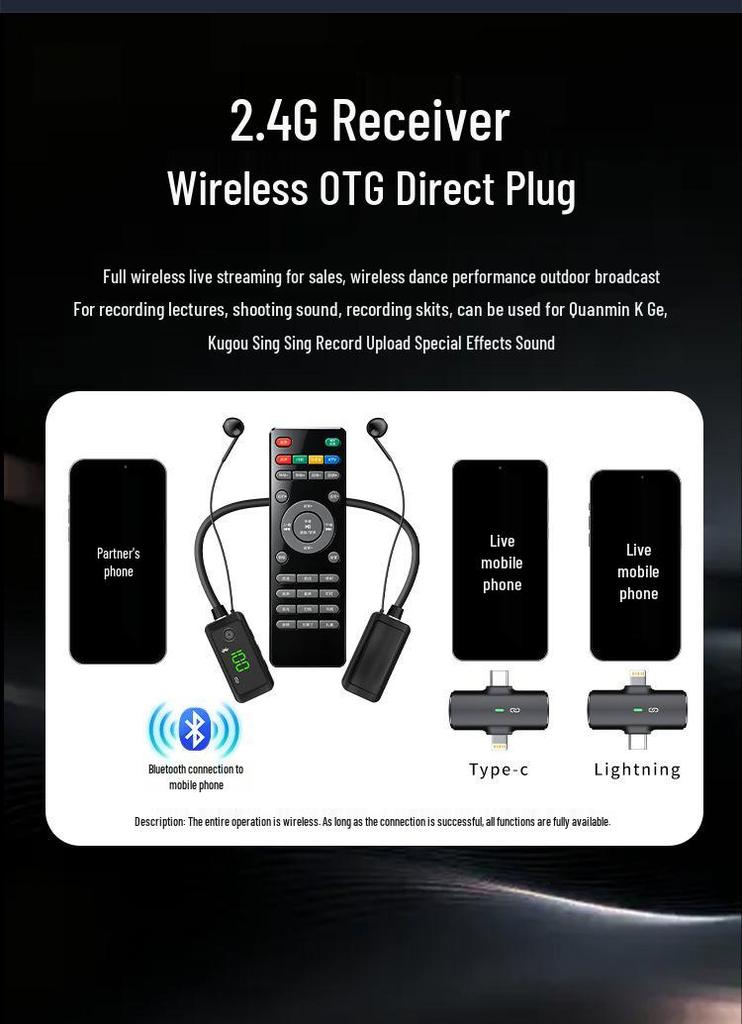 Three-in-One Wireless Headset: Sound Card, Live Broadcast, Monitoring for Outdoor Professional Use