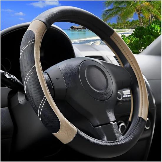 Car Steering Wheel Cover, 15 Inch Carbon Fiber Leather Non-Slip Steering Wheel Protector With Lining, Breathable Automotive Interior Accessories,