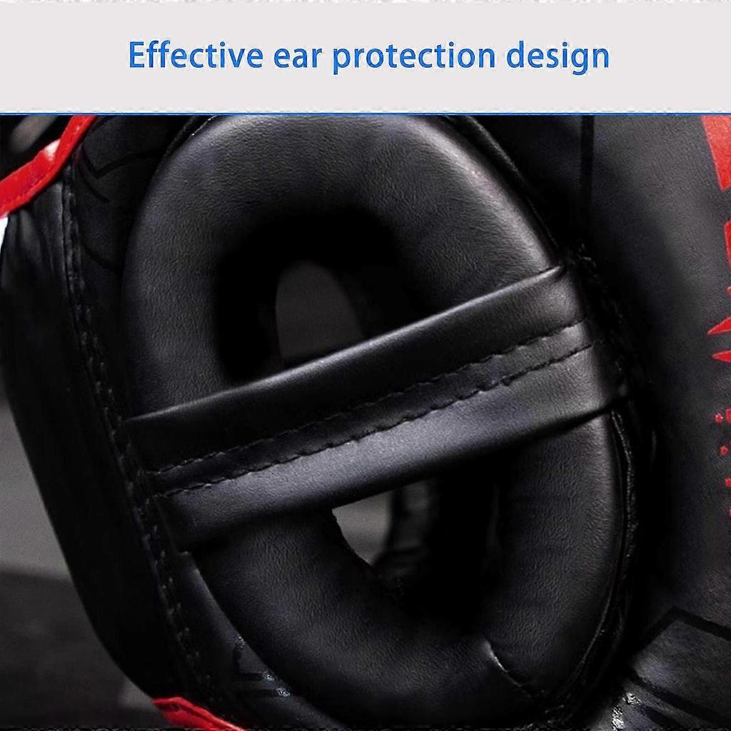 Casques de Kick Boxing Entièrement Recouverts Cuir PU Casques de Sparring d'Entraînement Casques de Protection pour Arts Martiaux Résistant noir rouge