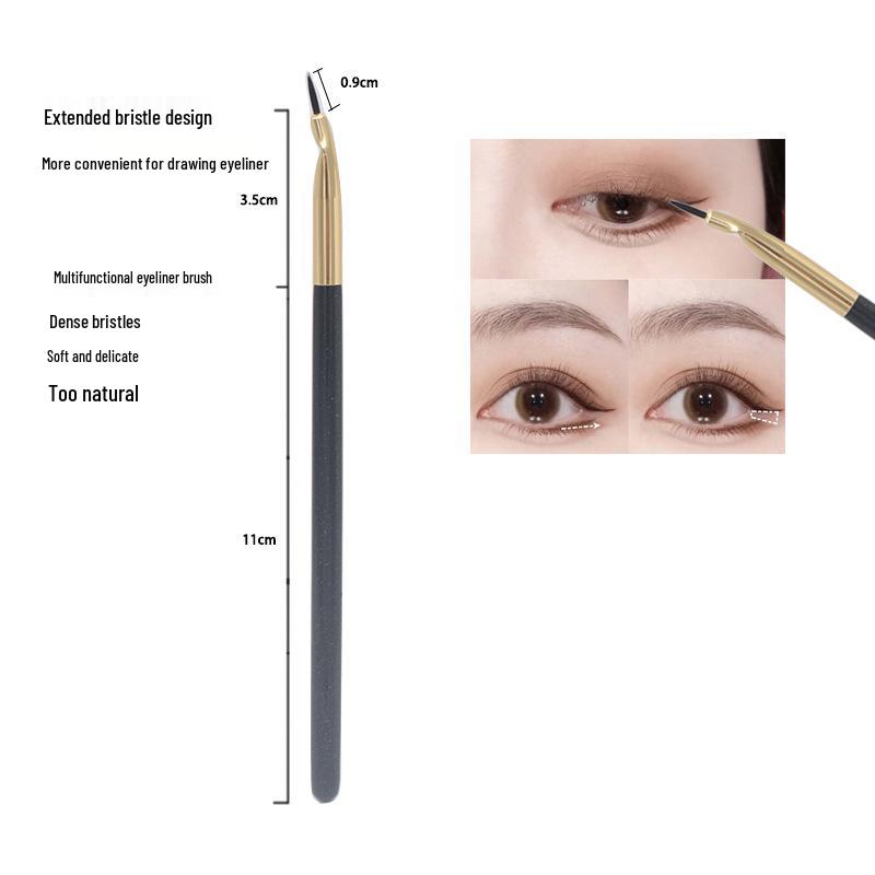 Portable Double-Ended Eyebrow Brush with Spiral & Angled Tips, Pearlescent Black Wood Handle