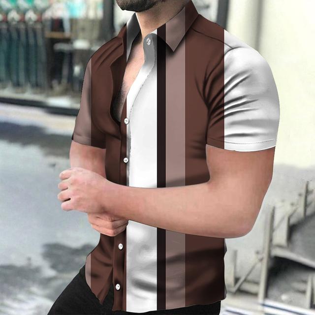 Мужские рубашки Праздничные гавайские пляжные рубашки Полосатые топы с принтом Деловые — фото 9