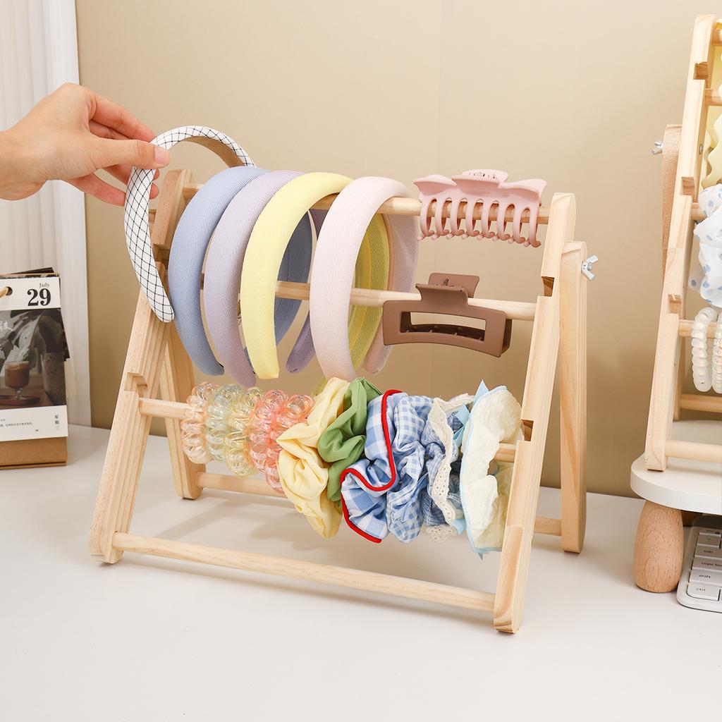 1pc Ladder Style Wooden Hair Accessory Display Rack 3/4 Layers Hair Rope Gripper Bracelet Fashion Accessory Sorting Rack