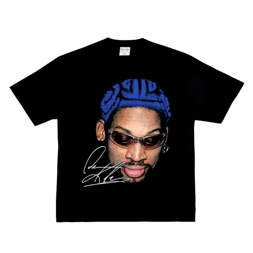 Móda Pánské Dámské Tričko Rodman Americká Street Velká Hlava Kulatý Výstřih Krátký Rukáv Bavlněné Tričko Volné Streetové Oblečení Topy Oblečení