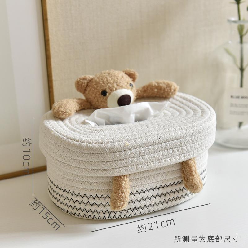 Cute Cartoon Cotton Rope Tissue Box Bear Bunny Woven Tissue Holder for Bathroom Bedroom Desk | Kawaii Home Decor Tissue Cover
