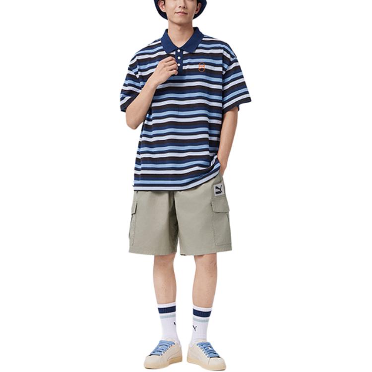 Puma Downtown 180 Loose Fit Color Block Striped Polo Shirt Men Tops Navy-Blue 630119-14