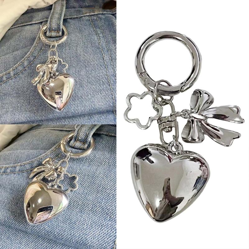 Fashionable Heart Key Chain with Trendy Bowknot Embellishment for Women Men