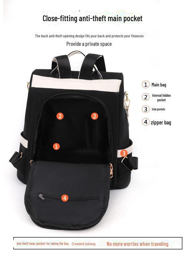 Oxford Backpack Womens Cloth Lightweight Fashionable Splashproof Contrast Color Large Capacity For Travel Or School
